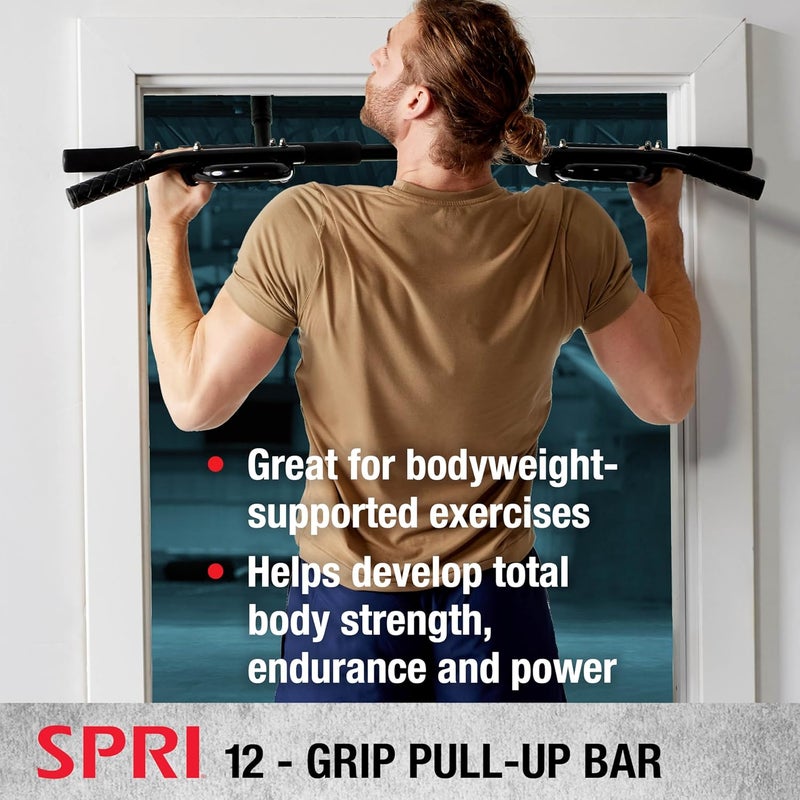 SPRI Pull Up Bar - 8-Grip and 12-Grip Door Frame Mounting Pull-Up Bar for Versatile Workouts - Rugged Steel Frame with Foam Handles - Supports 300 Pounds - Fits Door Frames Up to 32 in. Wide – Black - Image 3