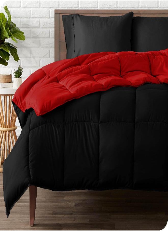 Bare Home Bare Home Queen Comforter - Reversible Colors - Goose Down Alternative - Ultra-Soft - Premium 1800 Series - All Season Warmth - Bedding Comforter (Queen, Black/Red)  - Image 1