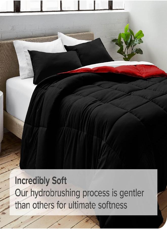 Bare Home Bare Home Queen Comforter - Reversible Colors - Goose Down Alternative - Ultra-Soft - Premium 1800 Series - All Season Warmth - Bedding Comforter (Queen, Black/Red)  - Image 2