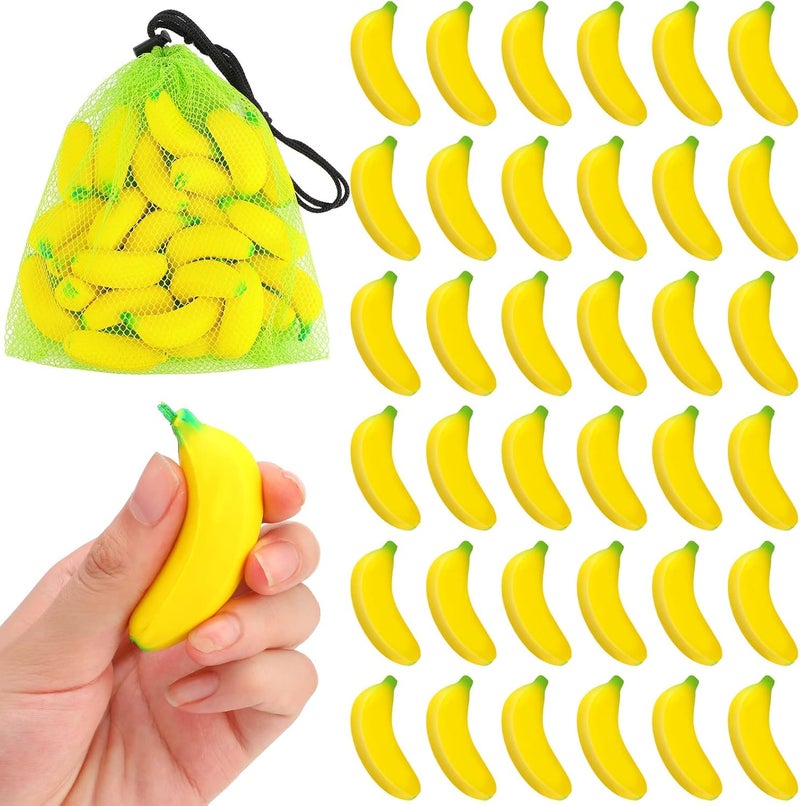 Jerify 37 Pieces Mini Banana Stress Toys Stress Relief Toys with Mesh Drawstring Bag PU Banana Stretchy Toy for Birthday Party Favors - Image 1