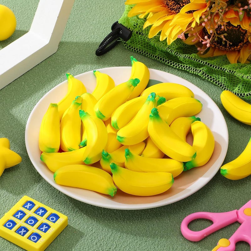 Jerify 37 Pieces Mini Banana Stress Toys Stress Relief Toys with Mesh Drawstring Bag PU Banana Stretchy Toy for Birthday Party Favors - Image 3