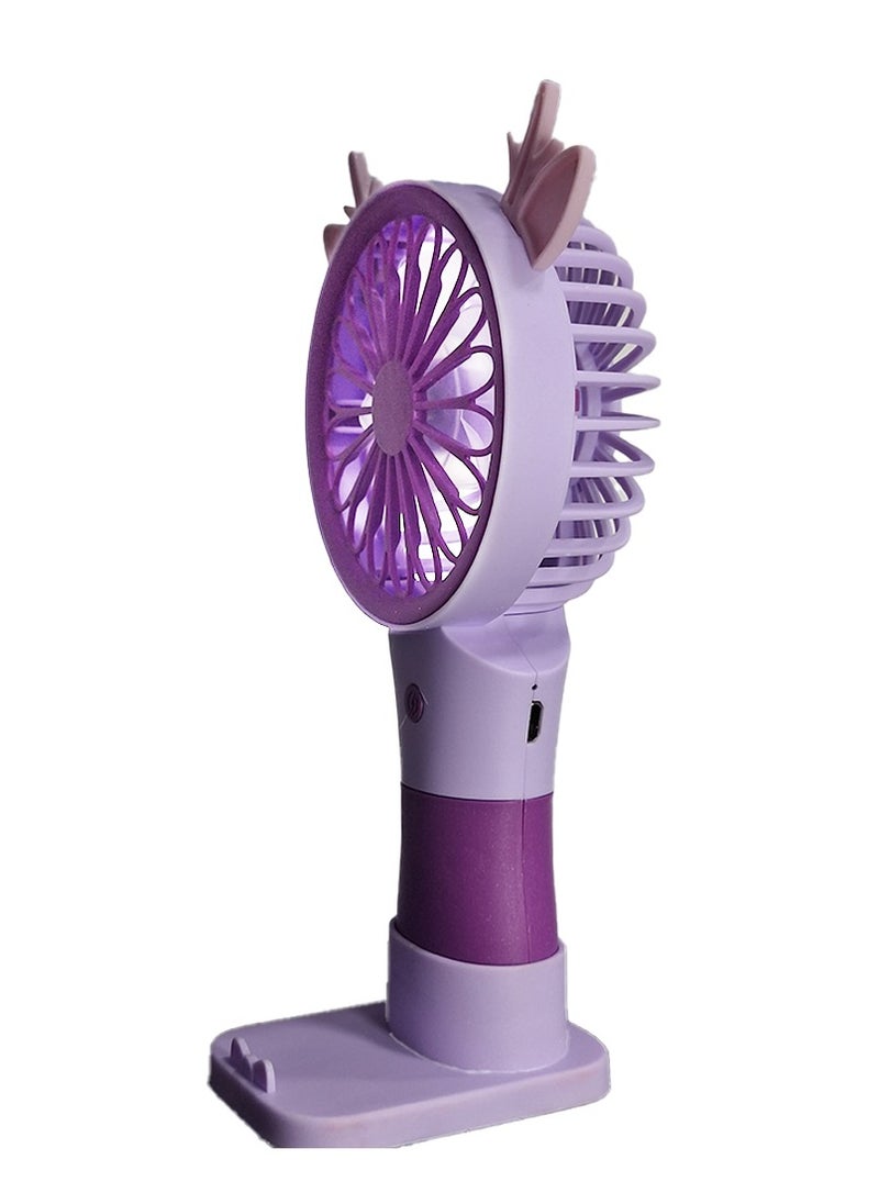 Generic - Mini handheld fan, Cute design decorated with ears  in the middle and bright colours , small size and easy to carry by hand or put in bag, equipped with USB rechargeable battery, on/off button, multiple air speeds, nice gift for kids - Image 1