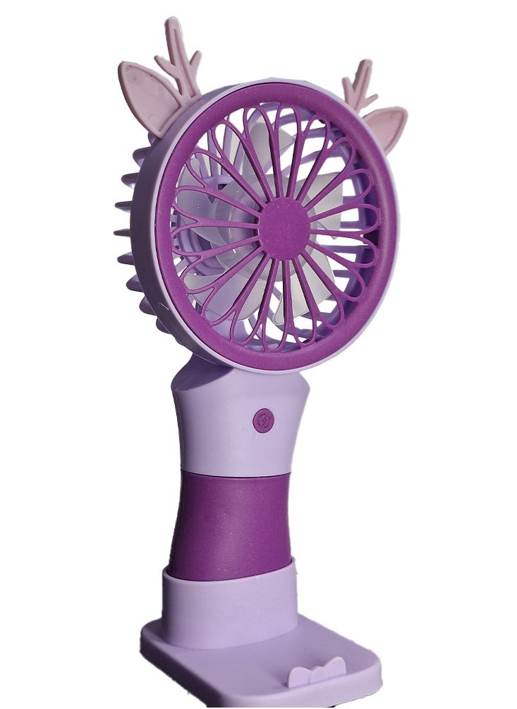 Generic - Mini handheld fan, Cute design decorated with ears  in the middle and bright colours , small size and easy to carry by hand or put in bag, equipped with USB rechargeable battery, on/off button, multiple air speeds, nice gift for kids - Image 1