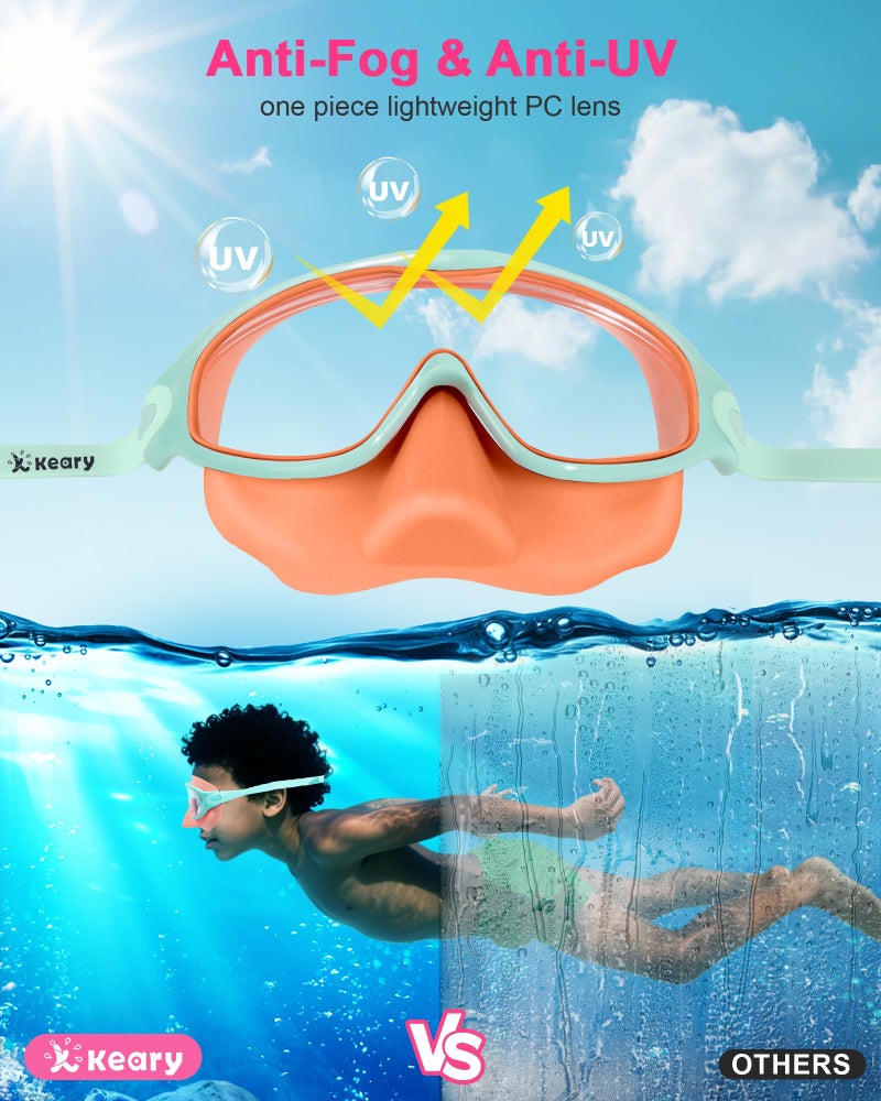 Keary Kids Swim Goggles with Nose Cover Swimming Goggles for Kids 6-14 8-12 Age 4-7 3-6 Toddler Boys Girl Youth Child Snorkel Mask Anti Fog Diving Masks Pool Water Glasses Round Frame Leakproof - Image 3