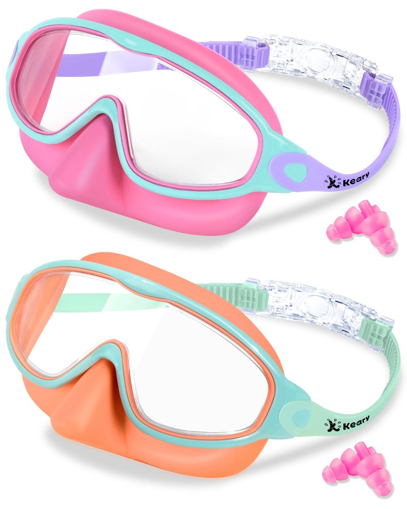 Keary Kids Swim Goggles with Nose Cover Swimming Goggles for Kids 6-14 8-12 Age 4-7 3-6 Toddler Boys Girl Youth Child Snorkel Mask Anti Fog Diving Masks Pool Water Glasses Round Frame Leakproof - Image 1