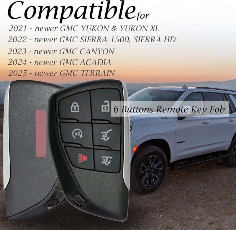 فيتوديكو حافظة مفاتيح ذكية من الجلد الطبيعي من متوافقة مع GMC Yukon Denali، Chevrolet Suburban Tahoe 2021-2023 (6 أزرار، أسود/أحمر) - Image 5
