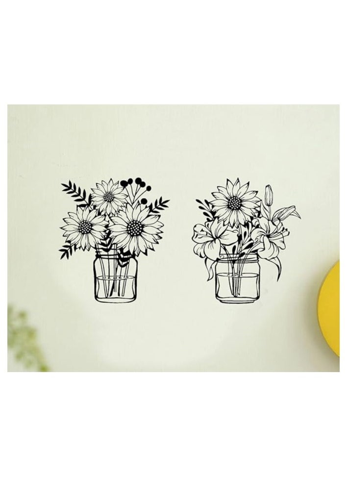 MIRFA Wooden Wall Art With Self Adhesive Base - Black (Sunflowers Vases - Pack of 2)  - Image 2