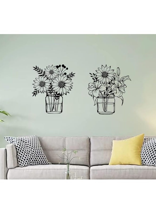MIRFA Wooden Wall Art With Self Adhesive Base - Black (Sunflowers Vases - Pack of 2)  - Image 3