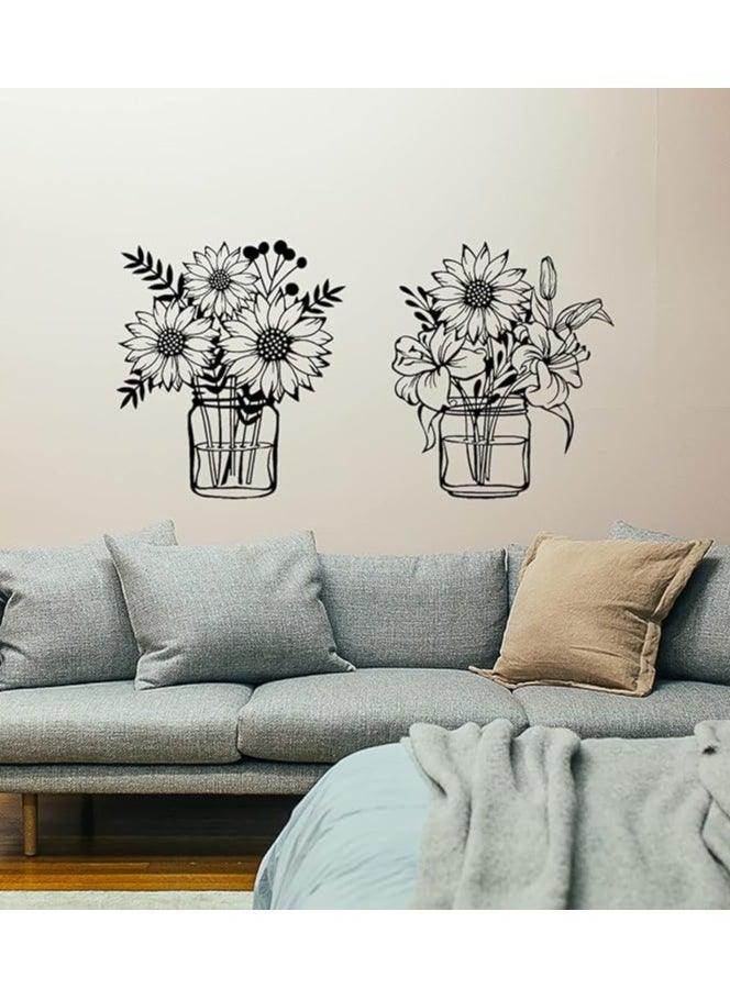 MIRFA Wooden Wall Art With Self Adhesive Base - Black (Sunflowers Vases - Pack of 2)  - Image 4