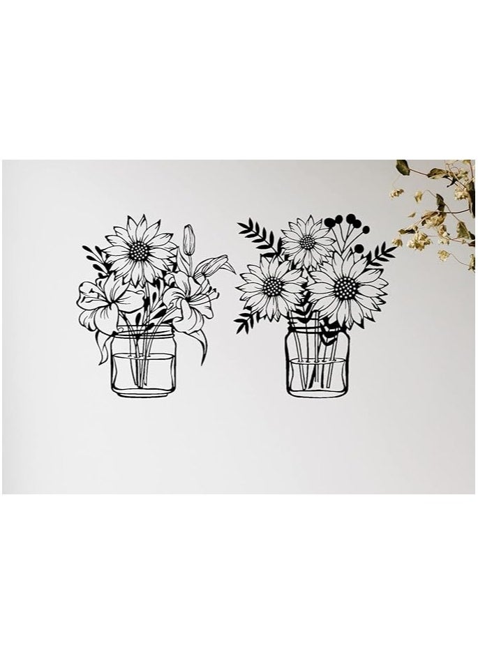 MIRFA Wooden Wall Art With Self Adhesive Base - Black (Sunflowers Vases - Pack of 2)  - Image 5