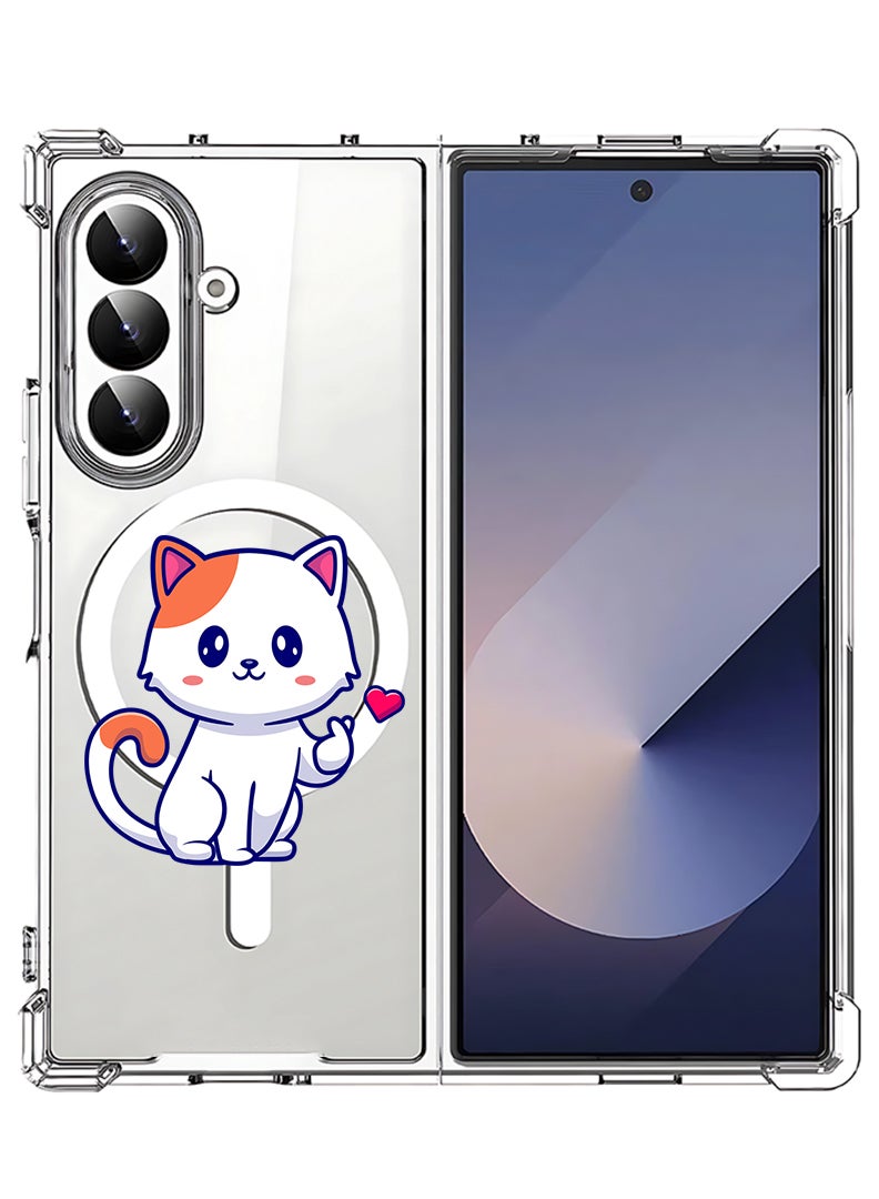 Theodor Magnetic Case for Samsung Galaxy Z Fold 7 Compatible with MagSafe Wireless Charging, Shockproof Phone Bumper Cover Cat love - Image 1