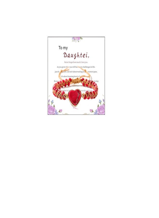 tanguan For Daughter- Love You Forever Jasper Heart Bracelet,Handmade Beaded Bracelets for Women Inspirational Jewelry Gifts for Daughter Colorful Natural Stone Beaded Wrap Bracelet Adjustable Bracelets - Image 1