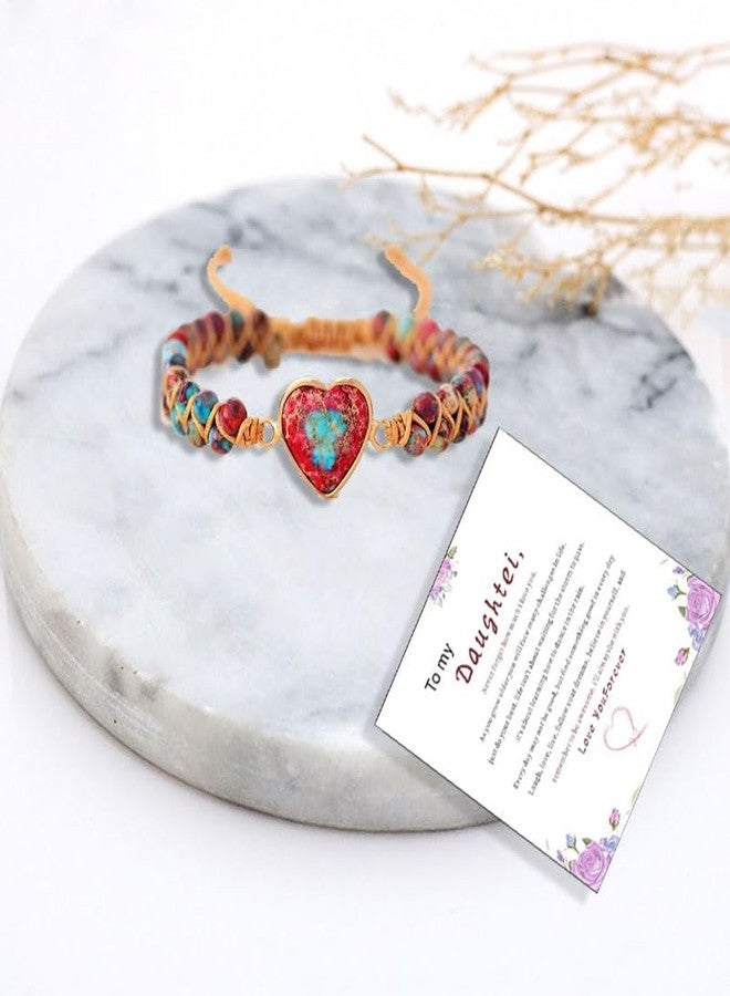 tanguan For Daughter- Love You Forever Jasper Heart Bracelet,Handmade Beaded Bracelets for Women Inspirational Jewelry Gifts for Daughter Colorful Natural Stone Beaded Wrap Bracelet Adjustable Bracelets - Image 5