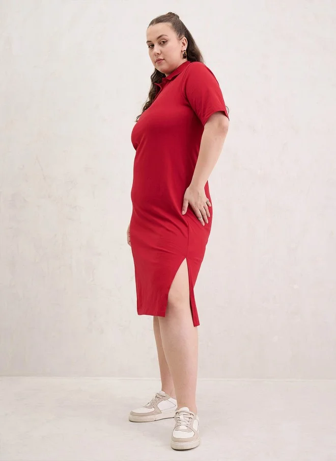 SASSAFRAS Red Cotton Midi Dress For Women