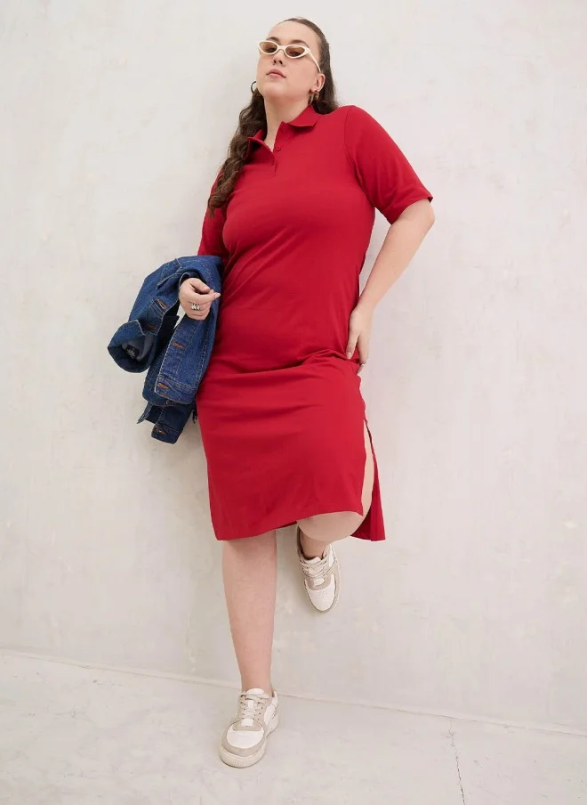 SASSAFRAS Red Cotton Midi Dress For Women
