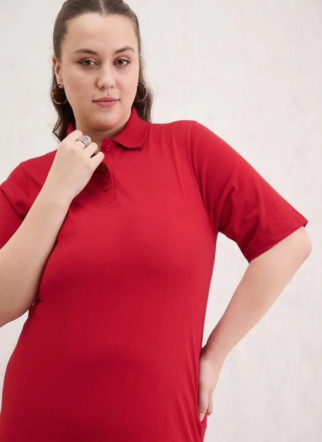 SASSAFRAS Red Cotton Midi Dress For Women