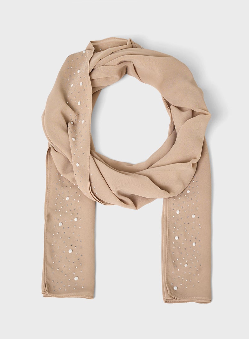 Khizana Pearl Embellished Long Hijab Scarf - Image 1
