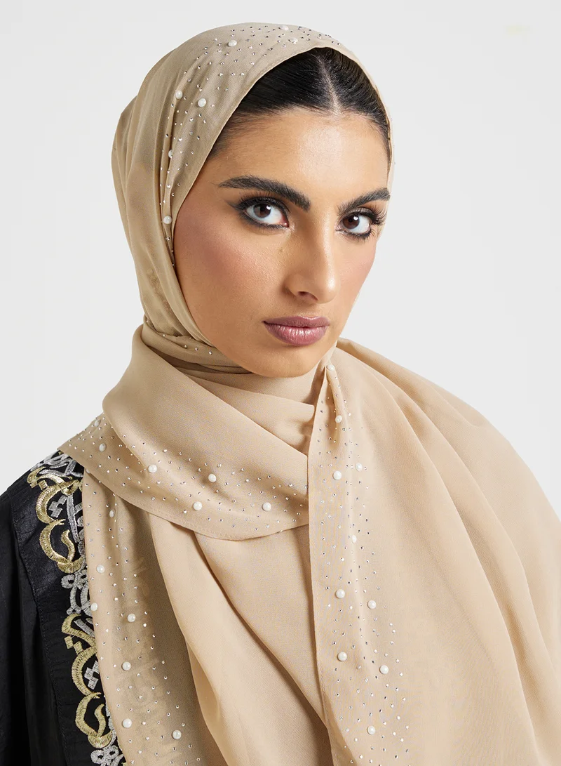 خزانة Pearl Embellished Long Hijab Scarf