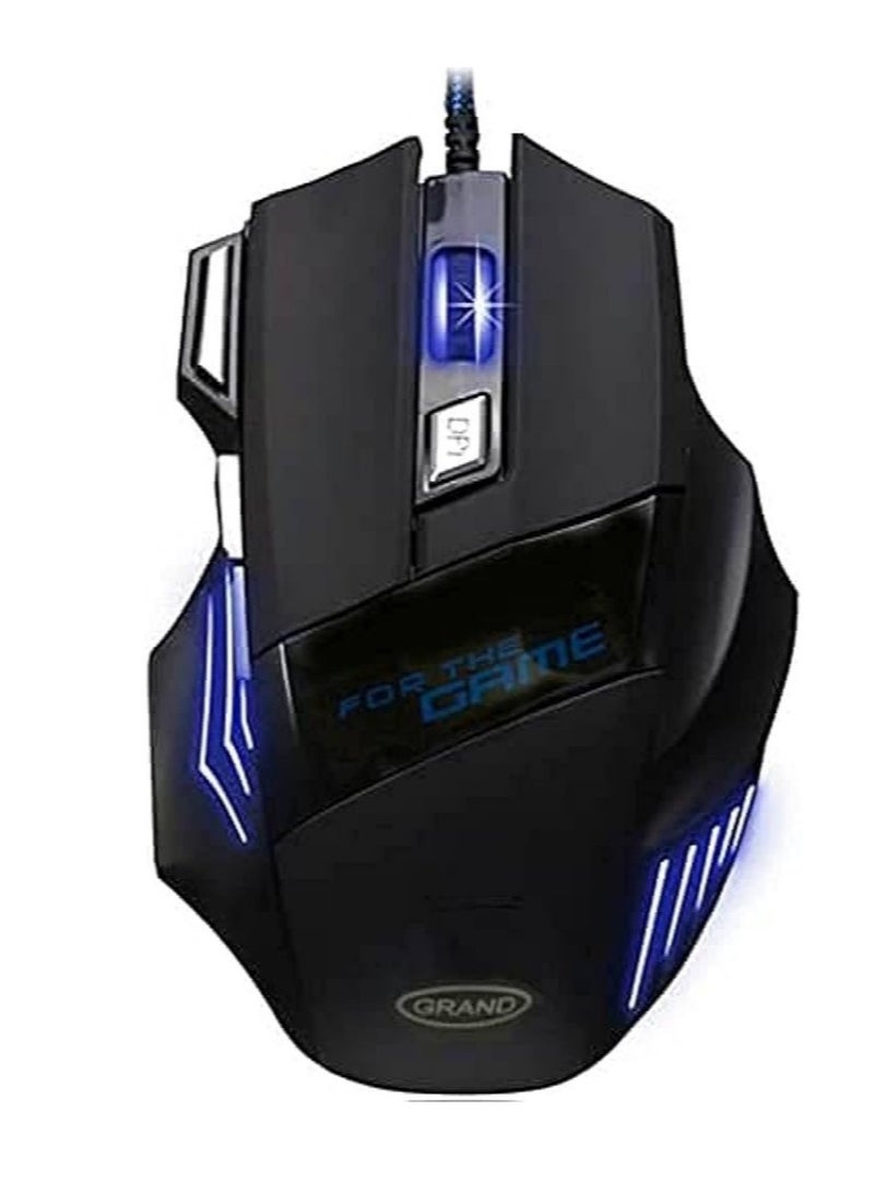 Grand Gaming Mouse Colorful Lightning With 7 Button And Nylon Braided Wire Elegant Appearance Efficient Gaming Mouse 2400 Dpi For Laptop & For Computer - Black Silver - Image 1