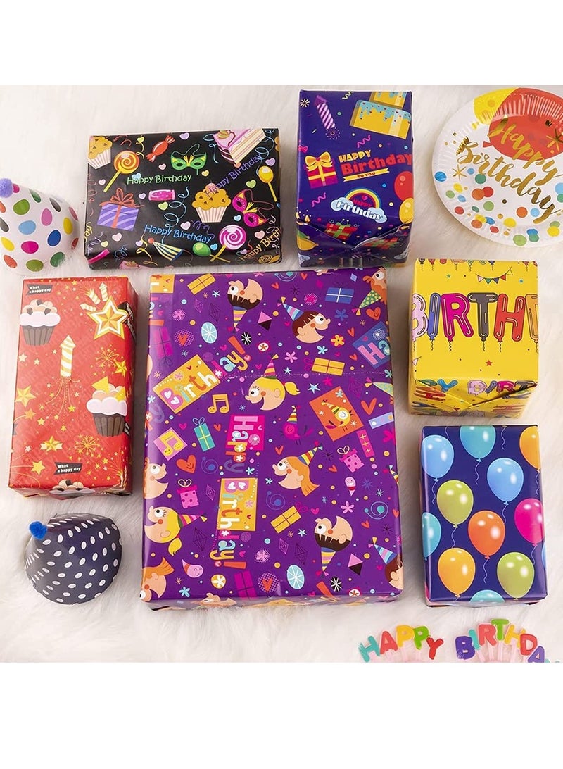 SOLARAE Gift Wrapping Paper Roll Included 6 Pack for Birthday, Holiday, Wedding, Graduations, Party, Kids Gift Wrapping, 50 X 70 cm Per Sheet - Image 3