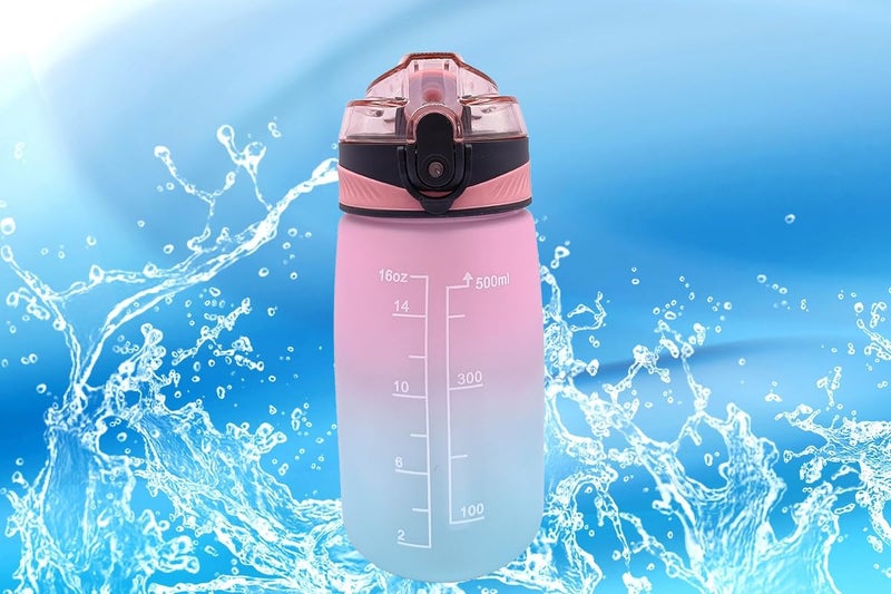 JUGTE JUGTE Sipper Water Bottle for Kids 500ml with Motivational Time Marker Leakproof Durable BPA Free NonToxic Tritan Water bottle for School PINK  - Image 1