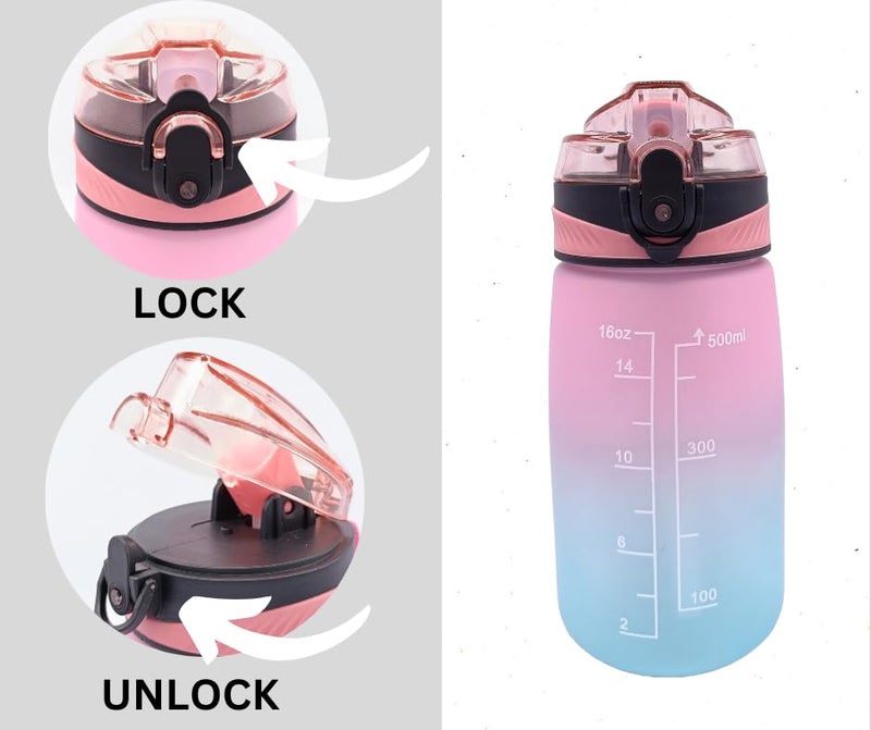 JUGTE JUGTE Sipper Water Bottle for Kids 500ml with Motivational Time Marker Leakproof Durable BPA Free NonToxic Tritan Water bottle for School PINK  - Image 4