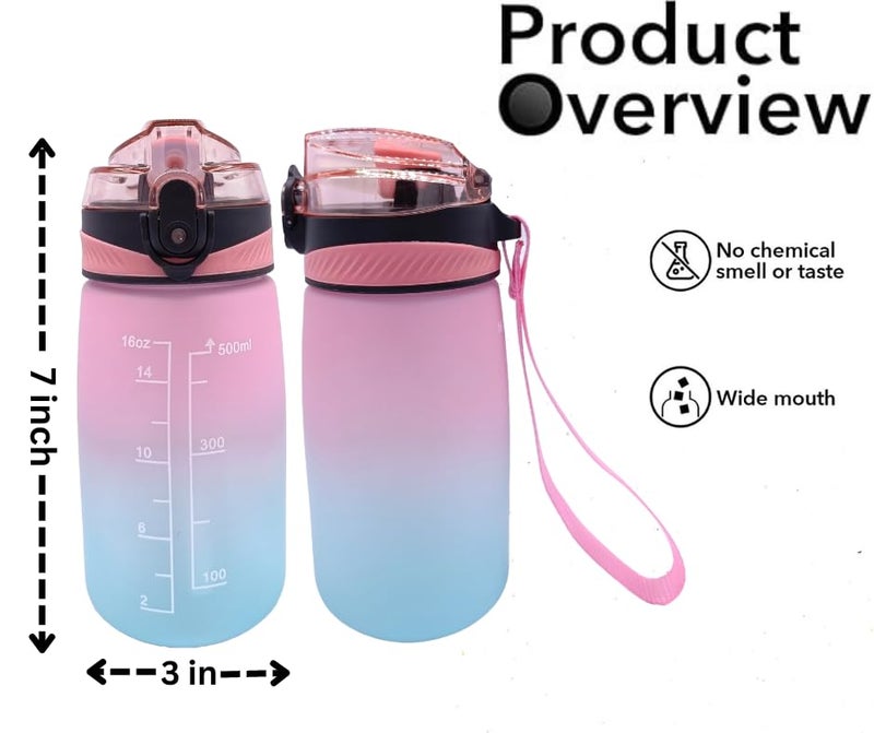 JUGTE JUGTE Sipper Water Bottle for Kids 500ml with Motivational Time Marker Leakproof Durable BPA Free NonToxic Tritan Water bottle for School PINK  - Image 3