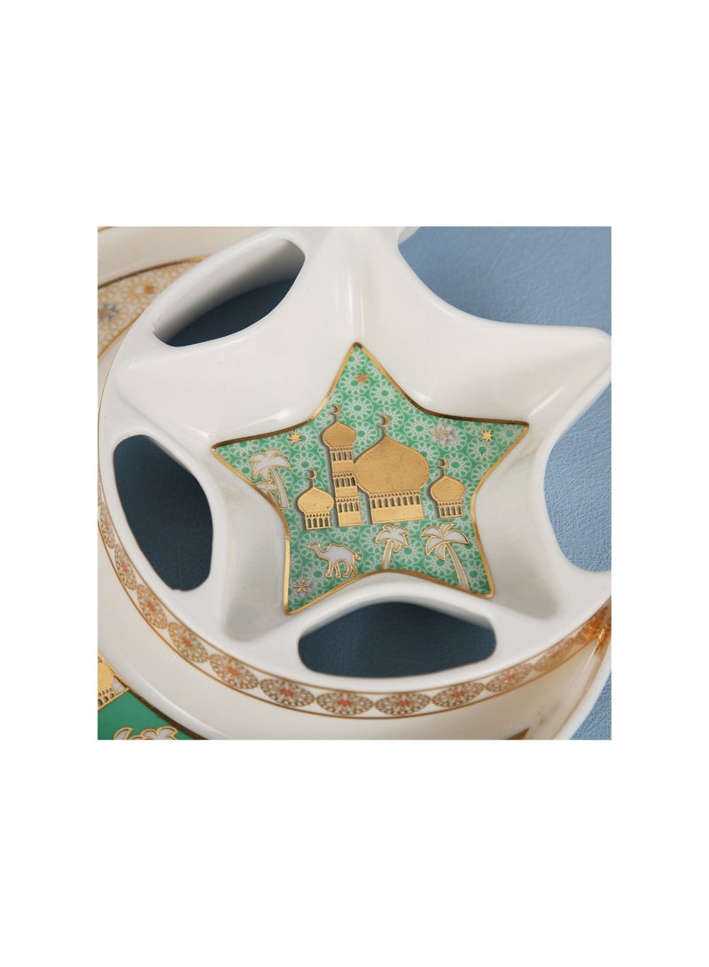 Liying Crescent Moon & Star Iftar Food Serving Tray 27CM (B), Ramadan ceramic Platters Table Decor for Breakfast Dinner Dessert Pastry Display Holder Decoration  - Image 4