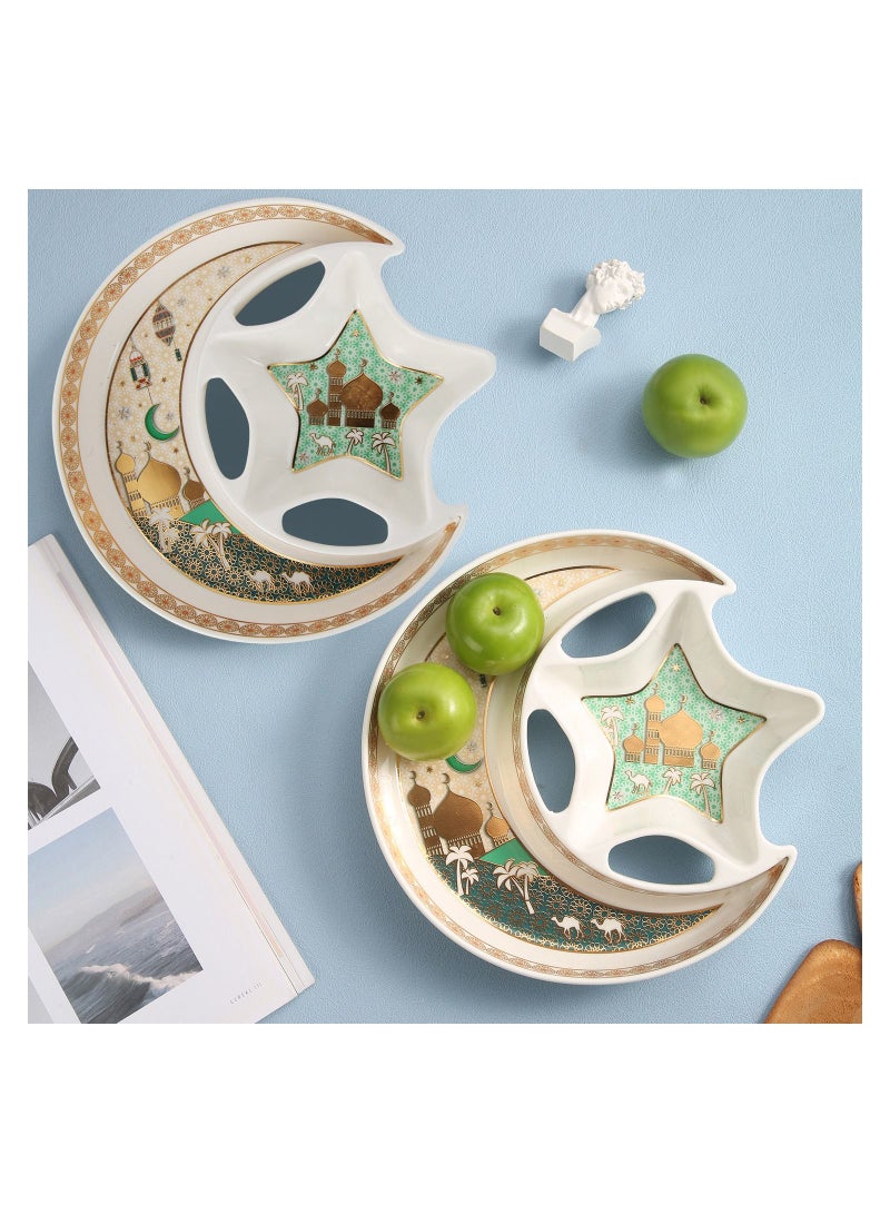Liying Crescent Moon & Star Iftar Food Serving Tray 27CM (B), Ramadan ceramic Platters Table Decor for Breakfast Dinner Dessert Pastry Display Holder Decoration  - Image 3