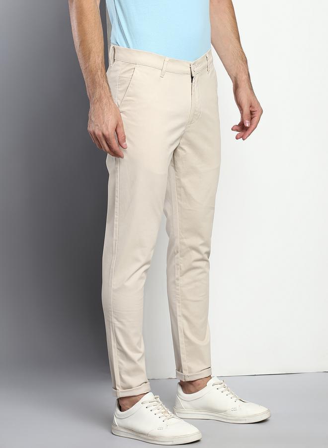 Dennis Lingo Men's Cream Tapered Fit Cotton Chino  - Image 2