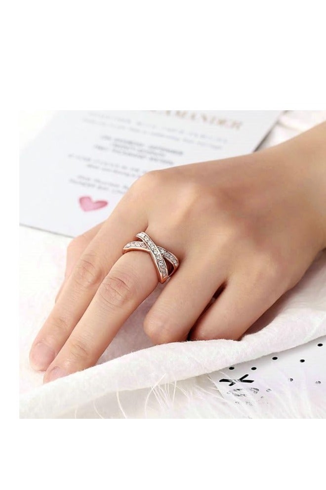 ROMAD Elegant women’s ring with a double-layer design, adorned with zircon and crystal, made of stainless steel – perfect as wedding jewelry or a love gift - Image 2