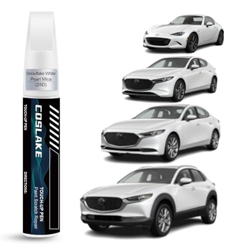 COSLAKE Car Touch Up Paint(Snowflake White Pearl Mica(25D)) for Mazda, Car Paint Scratch Repair Kit, Quick & Easy Solution to Repair, 2 in 1 Scratch Remover Pen with Color-Matched - Image 1