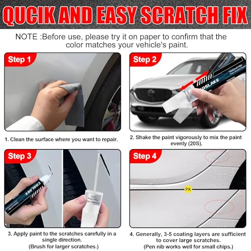 COSLAKE Car Touch Up Paint(Snowflake White Pearl Mica(25D)) for Mazda, Car Paint Scratch Repair Kit, Quick & Easy Solution to Repair, 2 in 1 Scratch Remover Pen with Color-Matched - Image 5