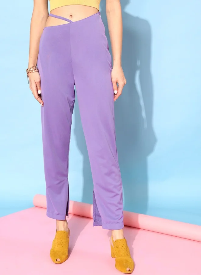 STREET 9 Elegant Lavender Solid Trousers for Women