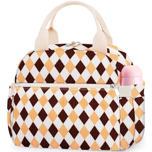 KUBYA Lunch Box for Women, Cute Corduroy Grid Insulated Lunch Bag Women Reusable Work Leakproof Simple Adults Large Lunch Boxes Tote Bag Men Cooler Bag - Image 1