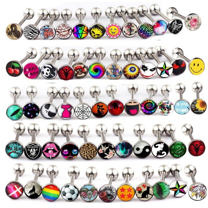 Suotarn Stainless Steel Fancy Words Tongue Ring Logo Barbell Bars 14 Gauge Tongue Piercing Lot 5/8"â€¦