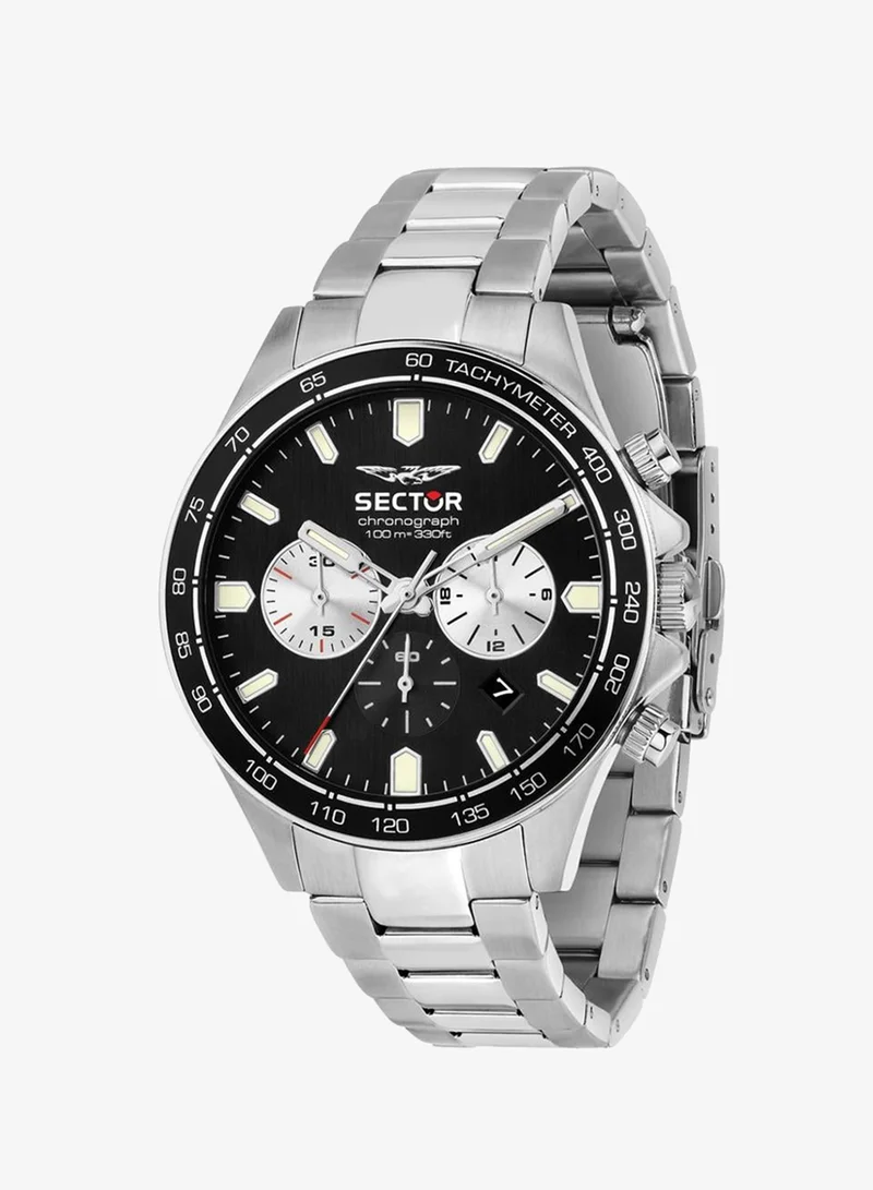 Sector 230 Collection Men's Chronograph Analog Watch - Black Dial, 43mm Metal Case, Silver Stainless Steel Bracelet, Quartz, 100M Water Resistant - R3273661050