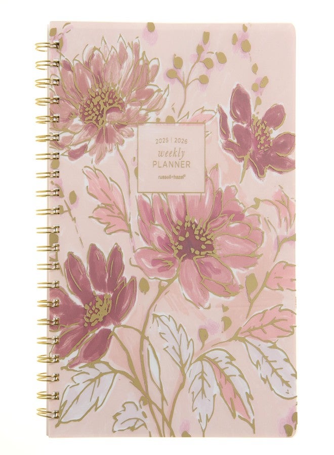 russell+hazel 2025-2026 Weekly Planner, Spiral Bound Blush Floral with Gold Foil Details, 9.1" x 11.2", July 2025 - June 2026, Features 15 Monthly Spreads, 1-Count - Image 1