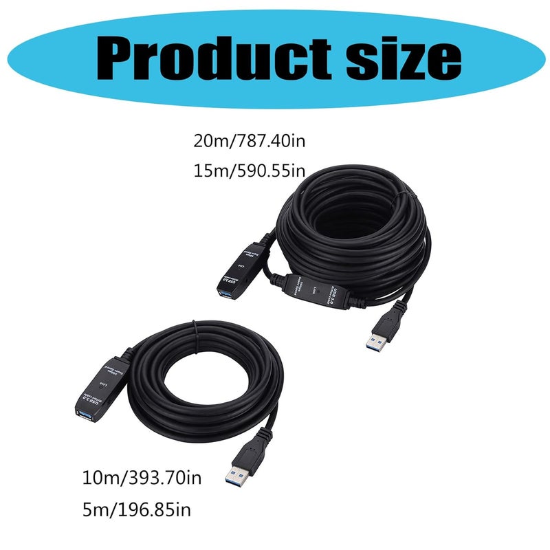 كبل توسيع USB 3.0 بطولة 20 مترًا - نقل بيانات عالي السرعة 5 جيجابت في الثانية، مع مُعاد تكرار إشارات مدمج، ومعدان مقوى للعمل على محطات العمل، أرفف خوادم، كاميرات أمن، أنظمة نقاط البيع، فنيي تكنولوجيا المعلومات والمكاتب - Image 4