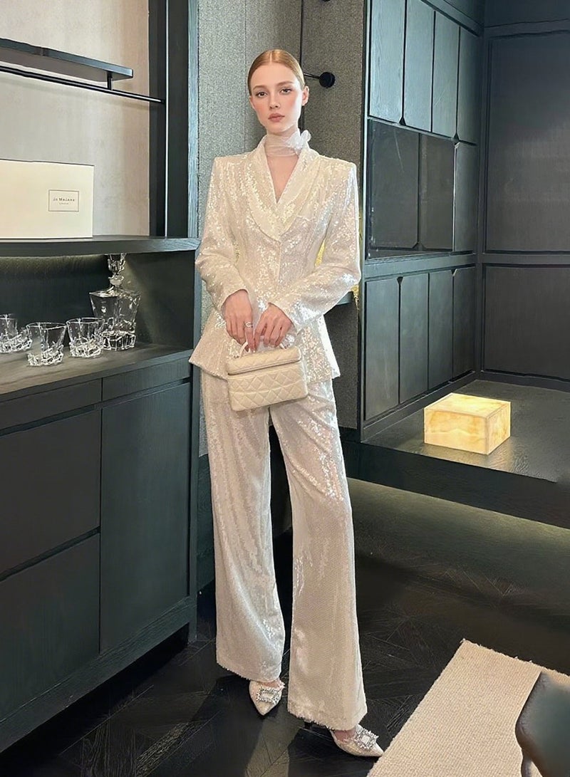 Madam Uniq Elegant Sequin Party Suit with Blazer and Trousers Set - Image 1