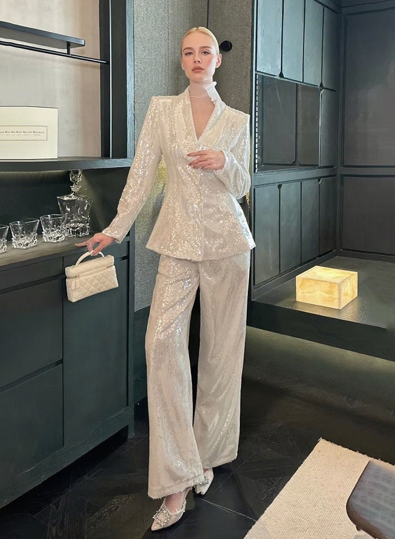 Madam Uniq Elegant Sequin Party Suit with Blazer and Trousers Set - Image 2
