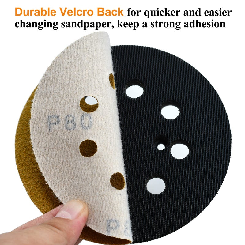 Aiyard 5-Inch 8-Hole Hook and Loop Sanding Discs 80-Grit Random Orbit Sandpaper, 100-Pack - Image 4