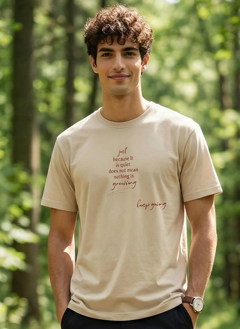 NOBERO Bone White Nobero Regular Fit Printed T-shirt for Men for Men | Best Price UAE