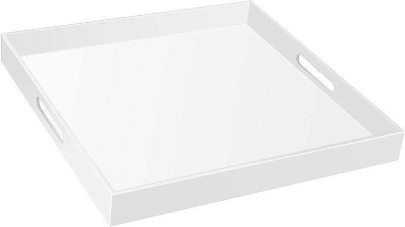 SHARMA PLASTICS 24×24 Inches Glossy White Acrylic Serving Tray with Handles Extra Large Ottoman Tray Decorative Tray Spill-Proof Coffee Table Space Saver Oversize Counter top Organizer Platter with Safe Edge - Image 1