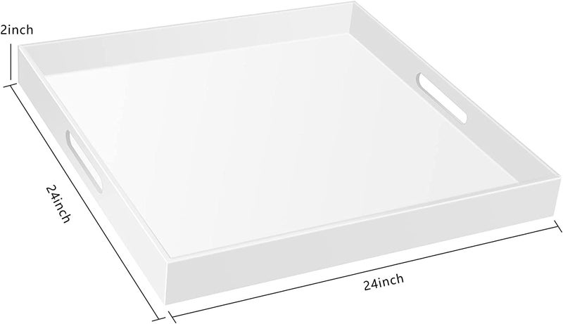 SHARMA PLASTICS 24×24 Inches Glossy White Acrylic Serving Tray with Handles Extra Large Ottoman Tray Decorative Tray Spill-Proof Coffee Table Space Saver Oversize Counter top Organizer Platter with Safe Edge - Image 5