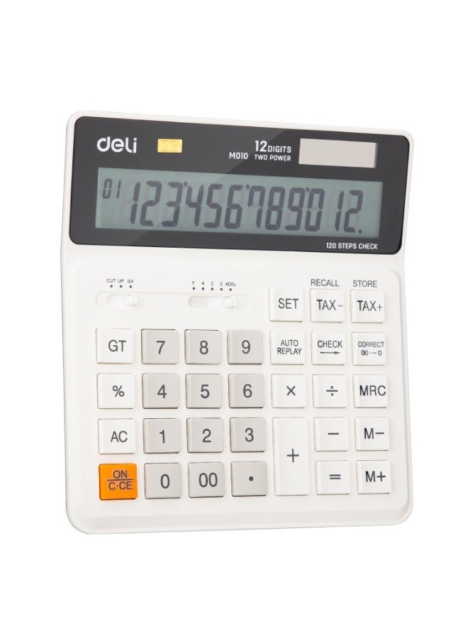 Deli M01010 Desktop Calculator 12 Digit Dual Power Tax Function Auto Replay 120 Steps Check - Image 2