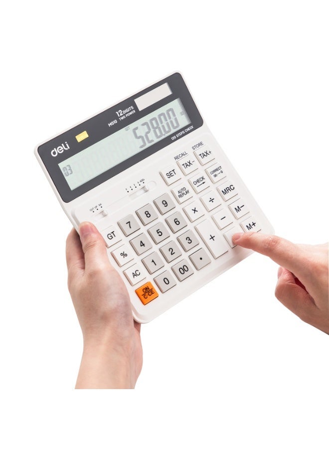 Deli M01010 Desktop Calculator 12 Digit Dual Power Tax Function Auto Replay 120 Steps Check - Image 4