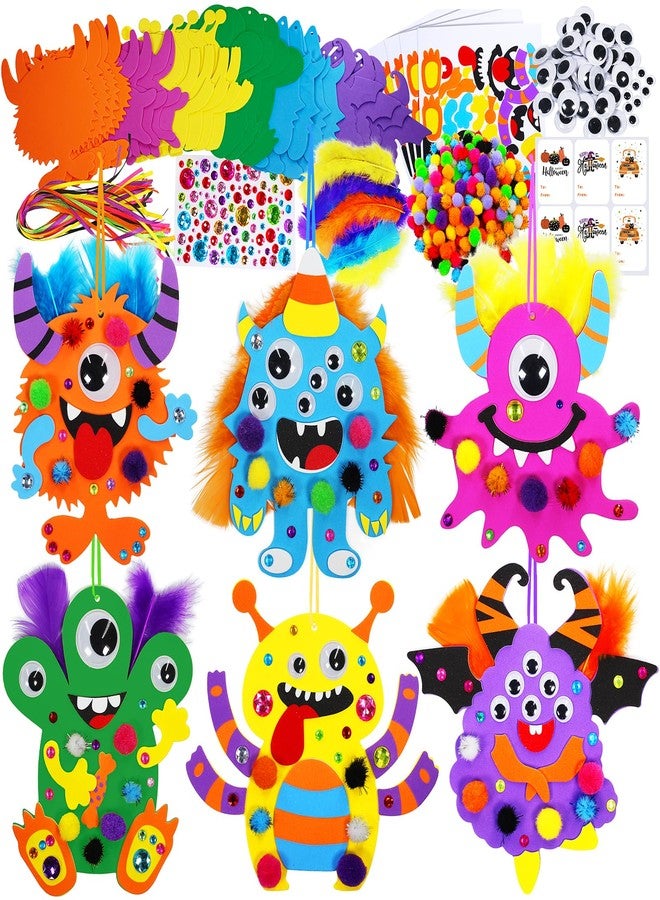 Winlyn 24 Sets Fall Kids Crafts DIY Monster Ornaments Decorations Art Sets Foam Monster Stickers Googly Eyes for Kids Autumn Halloween Classroom Party Activities - Image 1