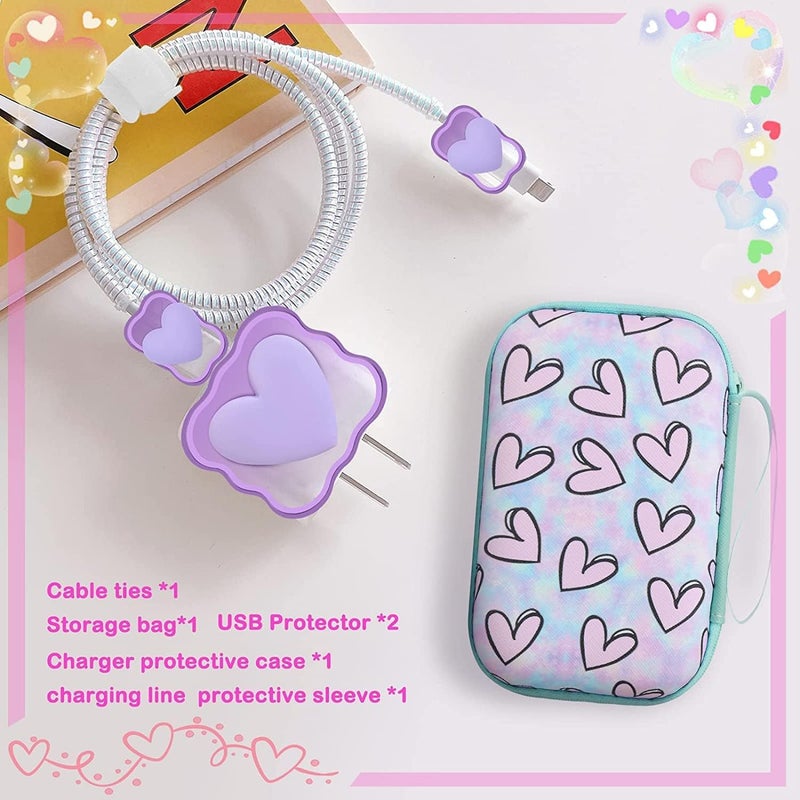 FACTOTECH iPhone Charger Protector Case with Carrying Bag Compatible for Apple 18W 20W iPhone 15 14 13 12 11 Pro/PRO MAX Adapter and Lightning Cable Protective Sleeve with Pouch Case(Purple Heart) - Image 3