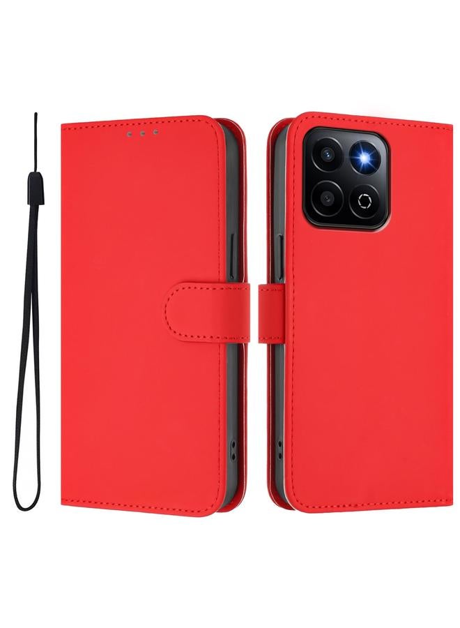 S-TOP Case For Honor 200 Smart Skin Feel Solid Color Leather Phone Case with Lanyard - Image 2